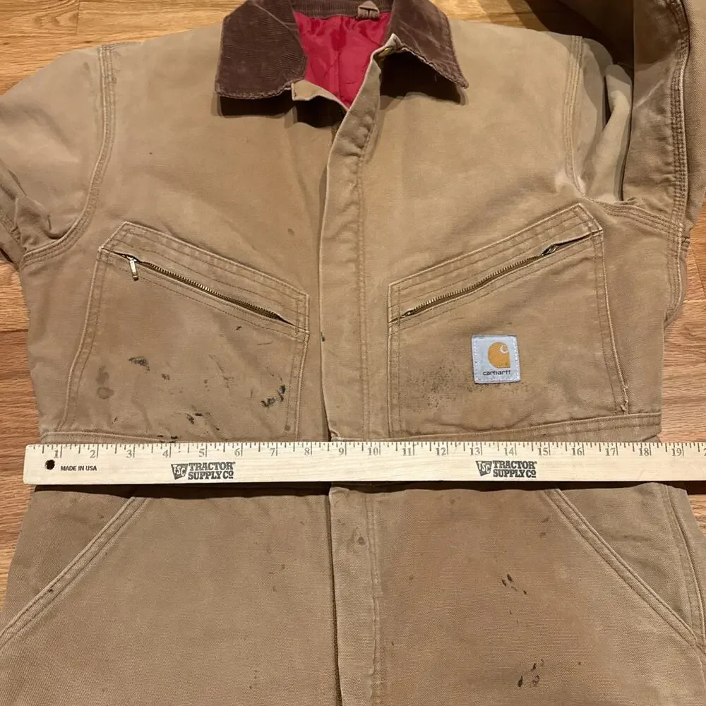 Vintage Carhartt Coveralls Red Quilted Insulated No Size Tag - 44” Chest